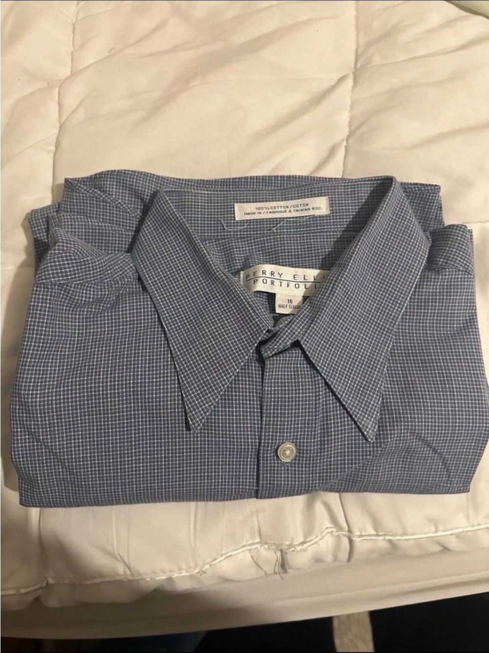 perry ellis shirt Men Size 16 Blue Striped Short Sleeve Button Up Work Play